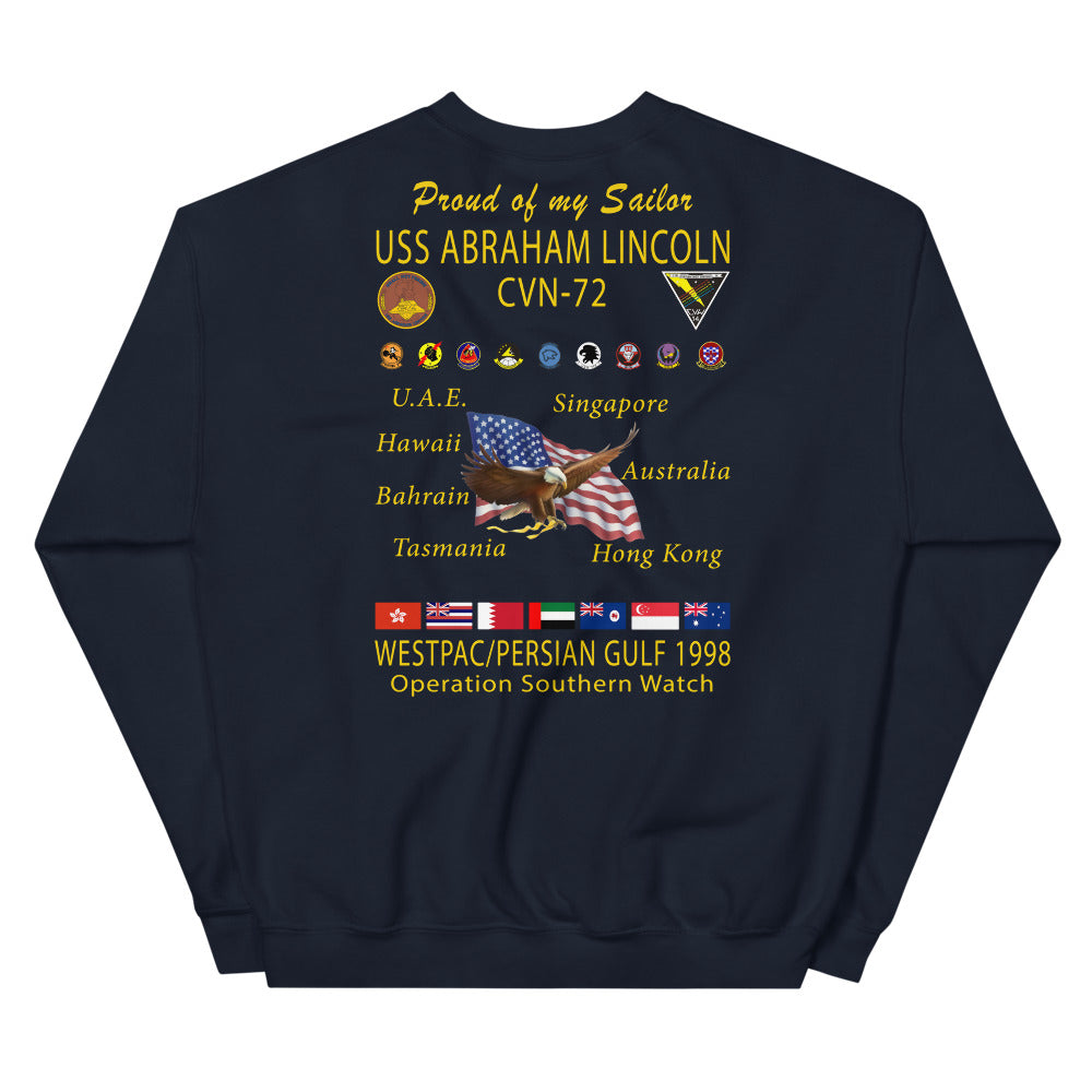 USS Abraham Lincoln (CVN-72) 1998 Cruise Sweatshirt - Family