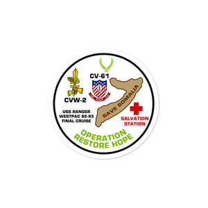 USS Ranger (CV-61) Operation Restore Hope '92-'93 Vinyl Sticker