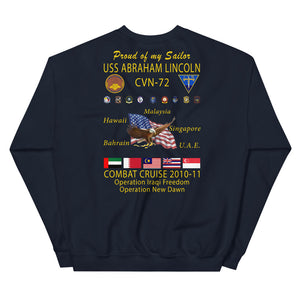 USS Abraham Lincoln (CVN-72) 2010-11 Cruise Sweatshirt - Family