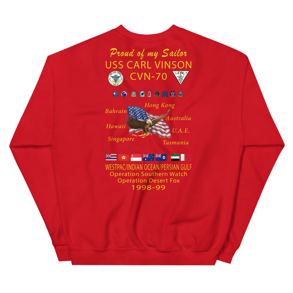 USS Carl Vinson (CVN-70) 1998-99 Cruise Sweatshirt - Family