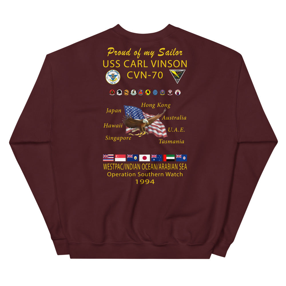 USS Carl Vinson (CVN-70) 1994 Cruise Sweatshirt - Family