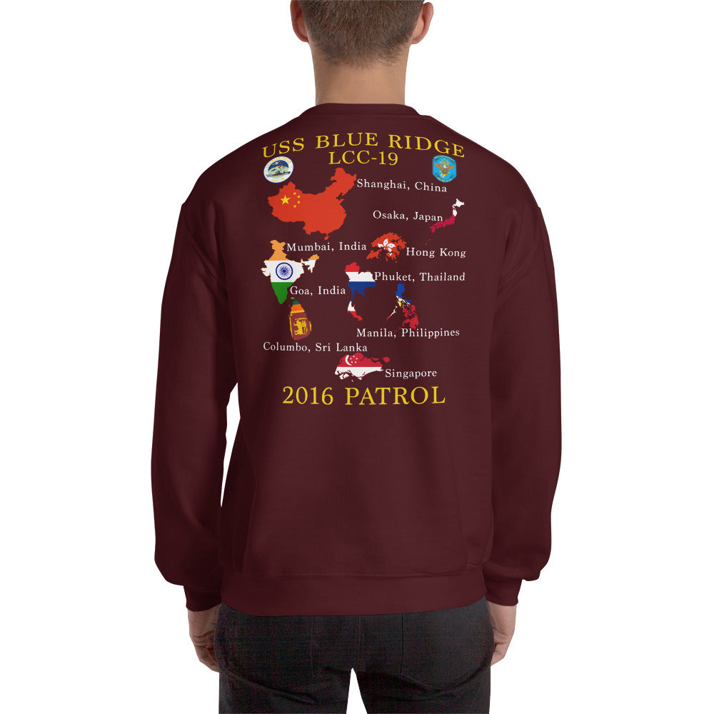 USS Blue Ridge (LCC-19) 2016 Patrol Sweatshirt - Map