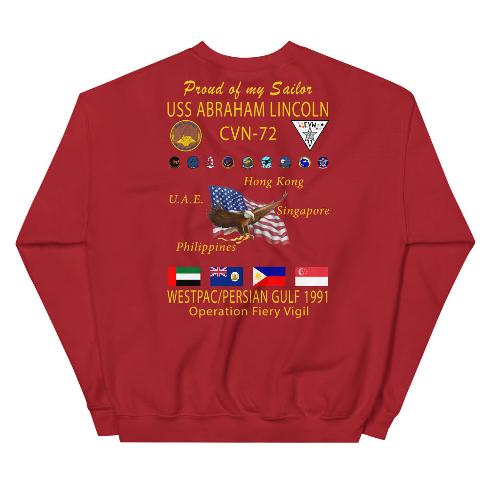 USS Abraham Lincoln (CVN-72) 1991 Cruise Sweatshirt - FAMILY