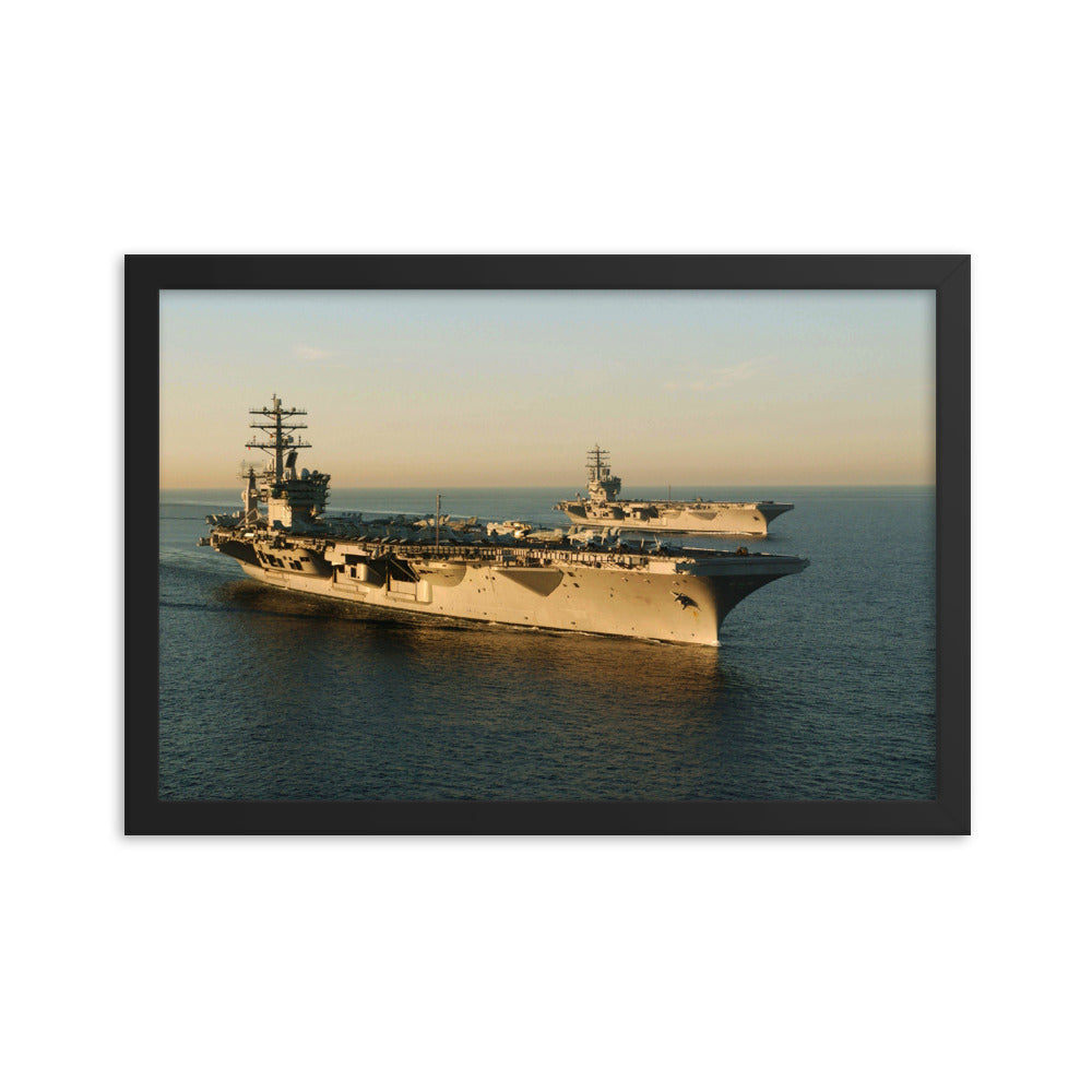 USS Nimitz (CVN-68) Framed Ship w/ USS Ronald Reagan (CVN-76) Photo