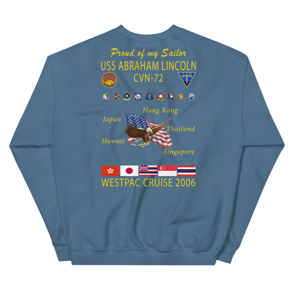 USS Abraham Lincoln (CVN-72) 2006 Cruise Sweatshirt - Family