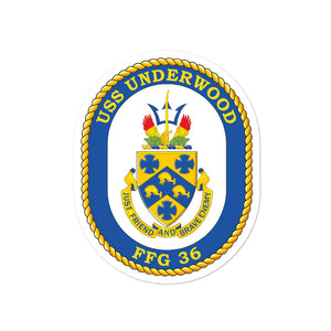 USS Underwood (FFG-36) Ship's Crest Vinyl Sticker