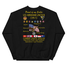Load image into Gallery viewer, USS Abraham Lincoln (CVN-72) 2002-03 Cruise Sweatshirt - Family