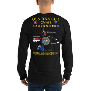 USS Ranger (CV-61) 1982 Long Sleeve Cruise Shirt - Map