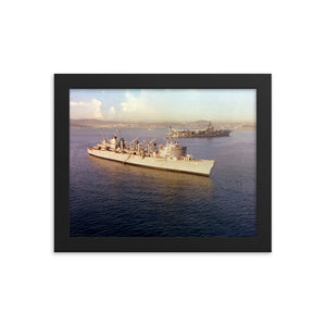 USS Detroit (AOE-4) Framed Ship Photo - w/ USS Independence (CV-62) in France
