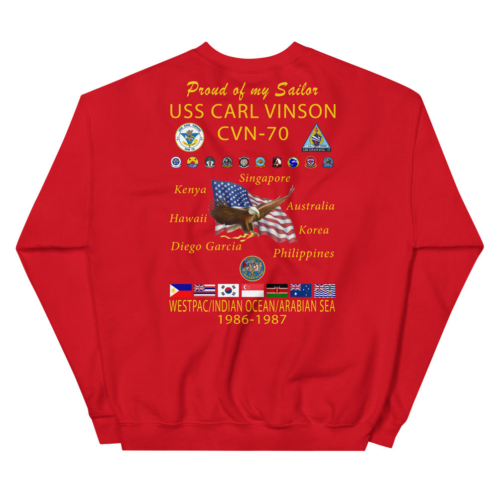 USS Carl Vinson (CVN-70) 1986-87 Cruise Sweatshirt - Family