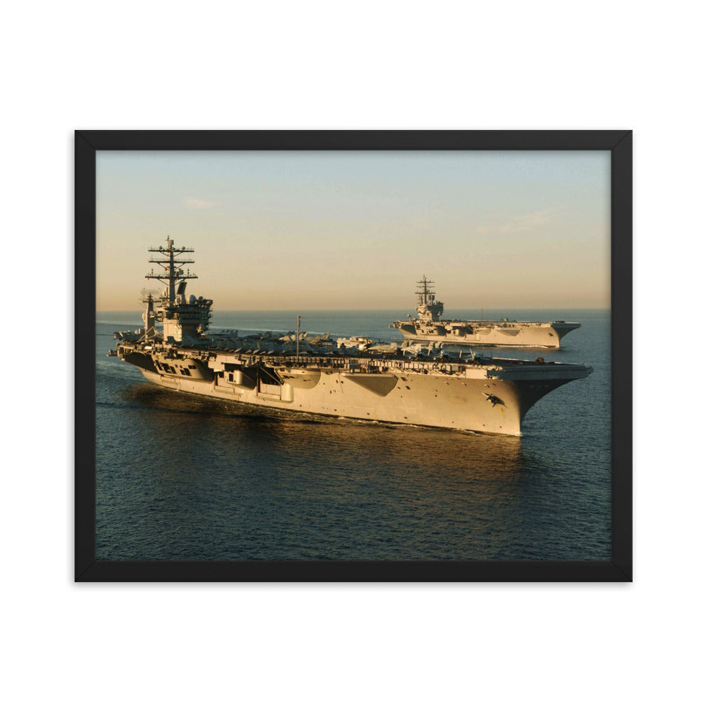 USS Nimitz (CVN-68) Framed Ship w/ USS Ronald Reagan (CVN-76) Photo