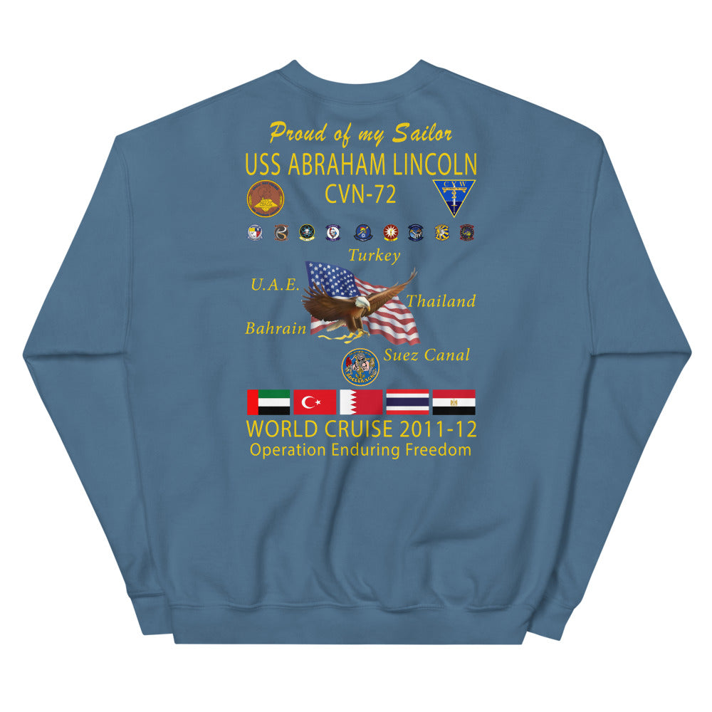 USS Abraham Lincoln (CVN-72) 2011-12 Cruise Sweatshirt - Family