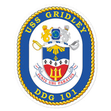 Load image into Gallery viewer, USS Gridley (DDG-101) Ship&#39;s Crest Vinyl Sticker