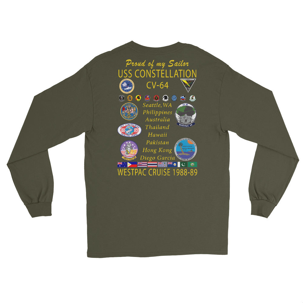 USS Constellation (CV-64) 1988-89 "Patched out" Long Sleeve Cruise Shirt - FAMILY