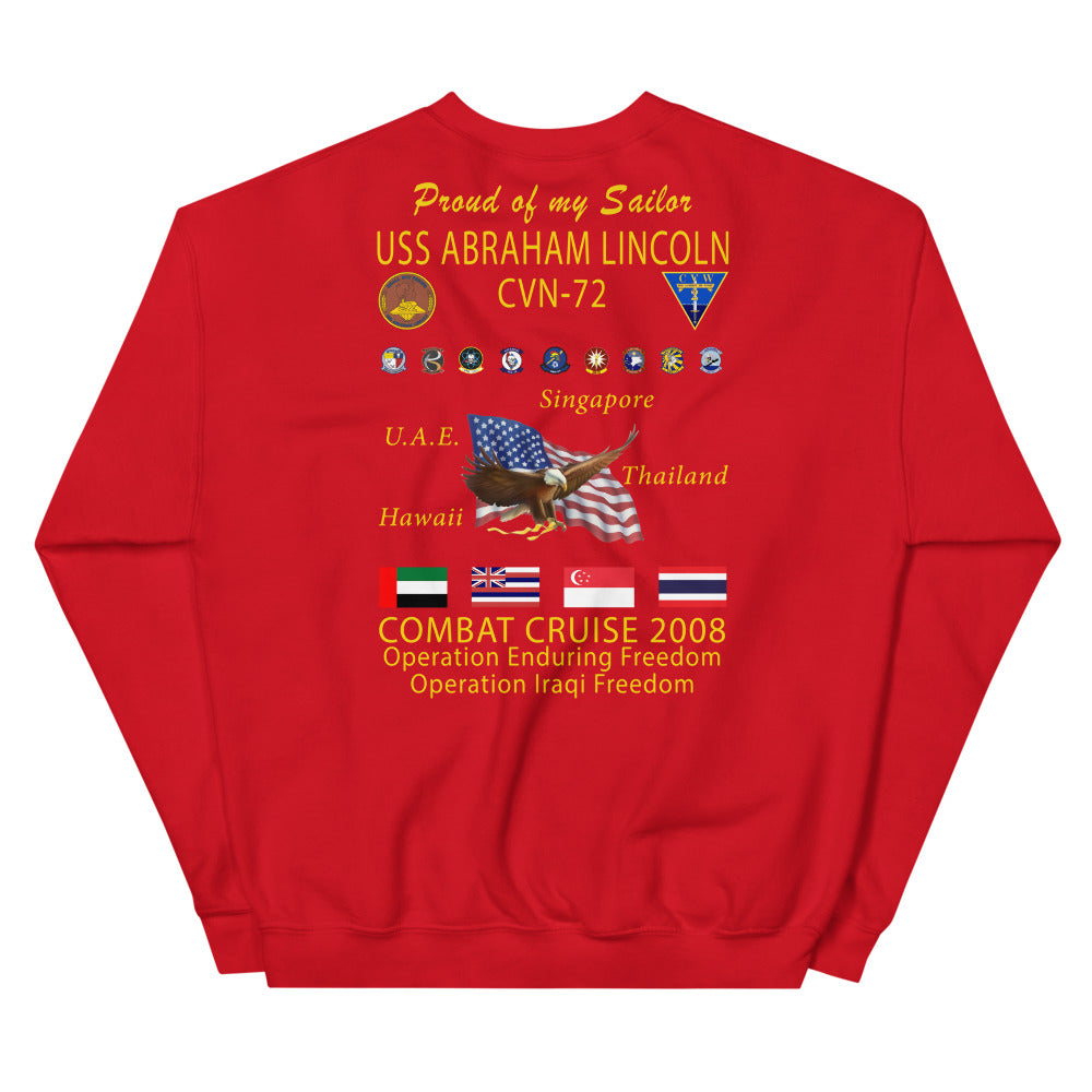 USS Abraham Lincoln (CVN-72) 2008 Cruise Sweatshirt - Family
