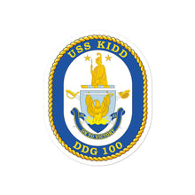Load image into Gallery viewer, USS Kidd (DDG-100) Ship&#39;s Crest Vinyl Sticker
