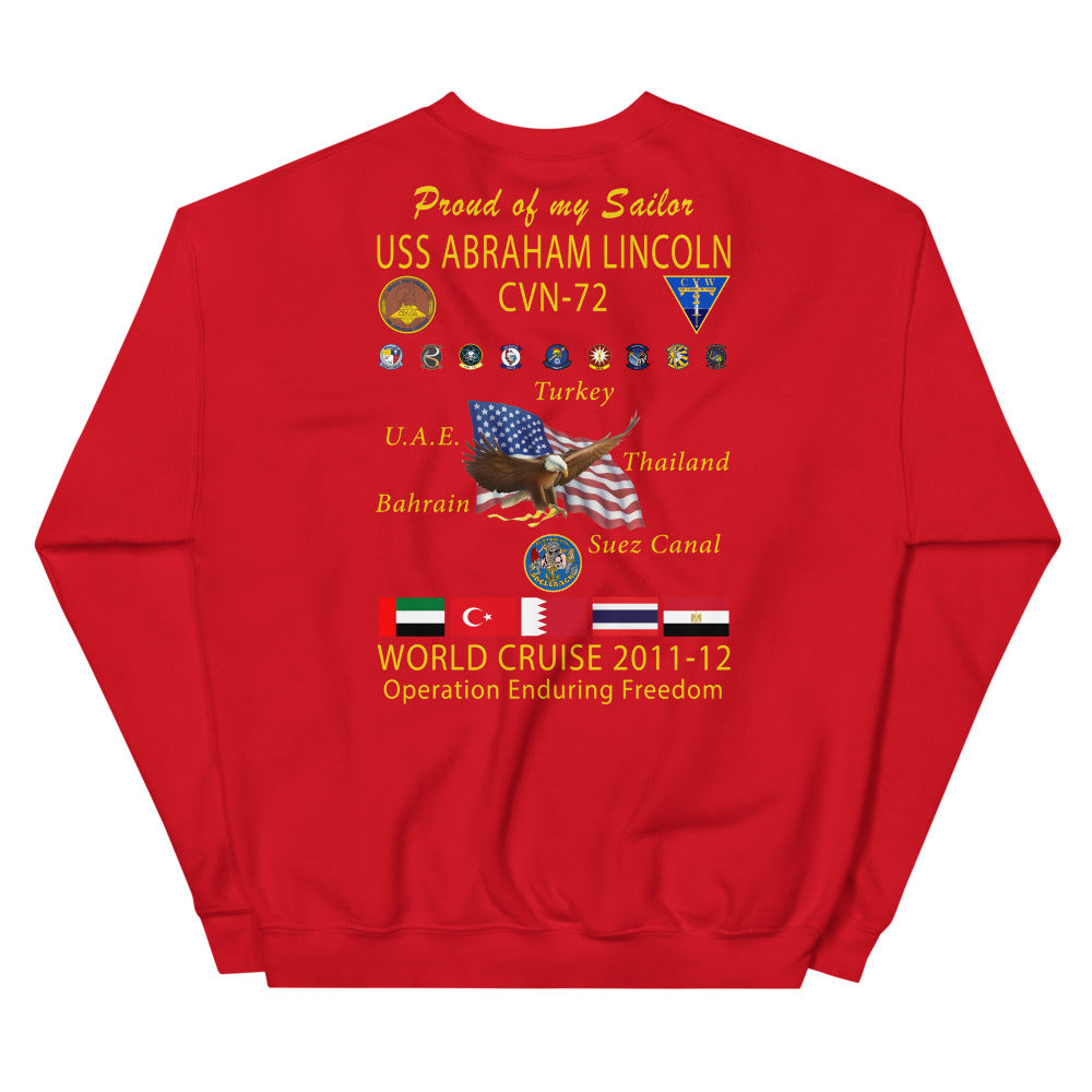 USS Abraham Lincoln (CVN-72) 2011-12 Cruise Sweatshirt - Family