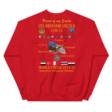 Load image into Gallery viewer, USS Abraham Lincoln (CVN-72) 2011-12 Cruise Sweatshirt - Family