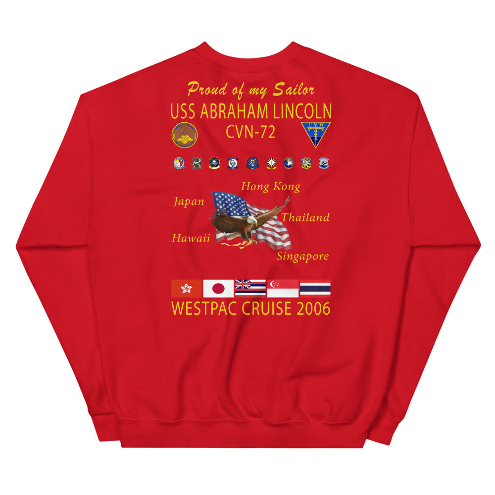 USS Abraham Lincoln (CVN-72) 2006 Cruise Sweatshirt - Family