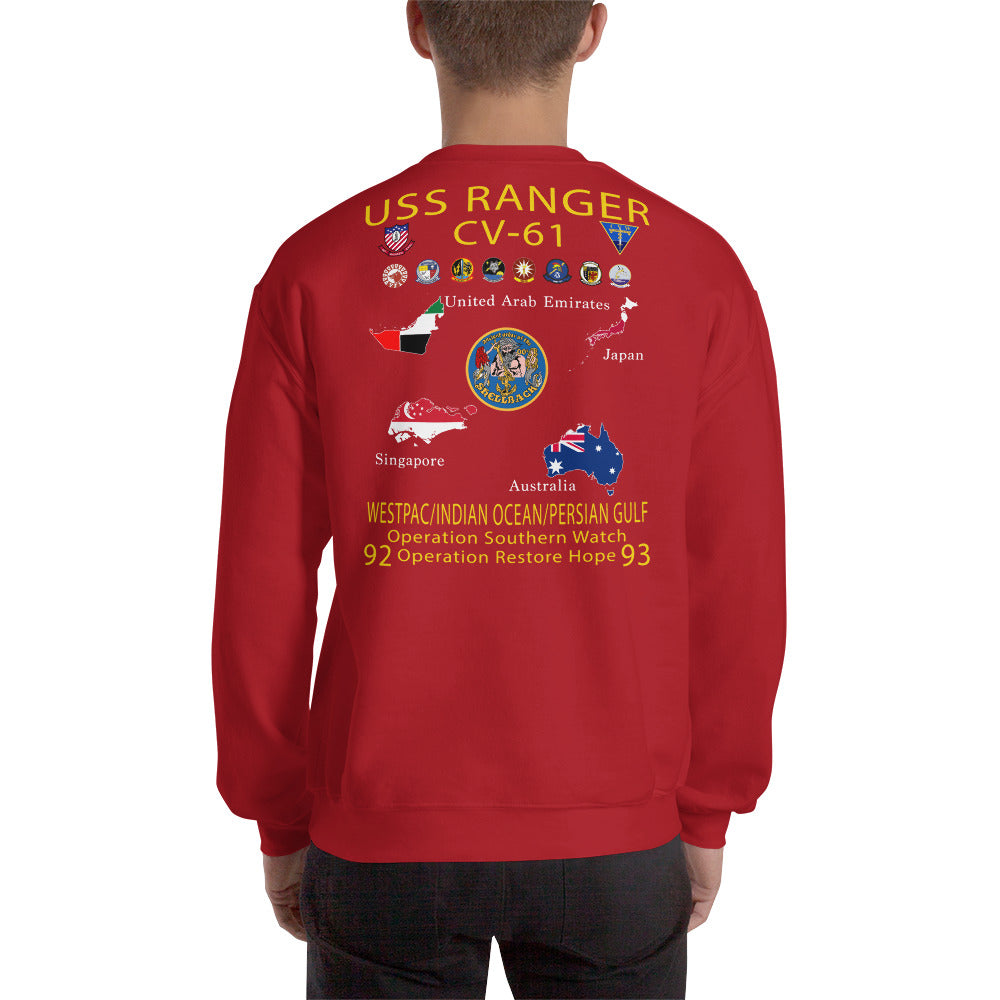 USS Ranger (CV-61) 1992-93 Cruise Sweatshirt - Map