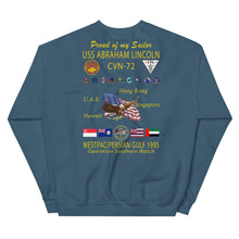 Load image into Gallery viewer, USS Abraham Lincoln (CVN-72) 1995 Cruise Sweatshirt - FAMILY