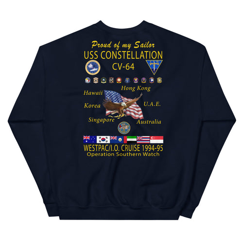 USS Constellation (CV-64) 1994-95 Cruise Sweatshirt - FAMILY