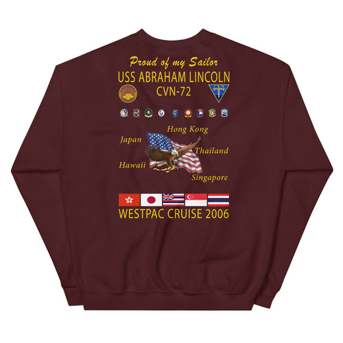 USS Abraham Lincoln (CVN-72) 2006 Cruise Sweatshirt - Family