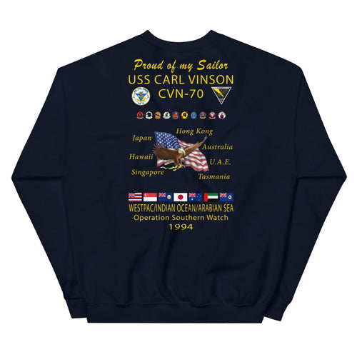 USS Carl Vinson (CVN-70) 1994 Cruise Sweatshirt - Family