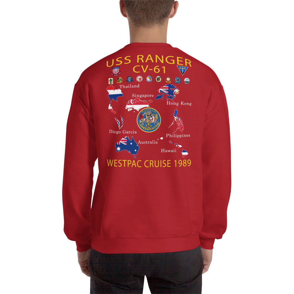USS Ranger (CV-61) 1989 Cruise Sweatshirt - Map