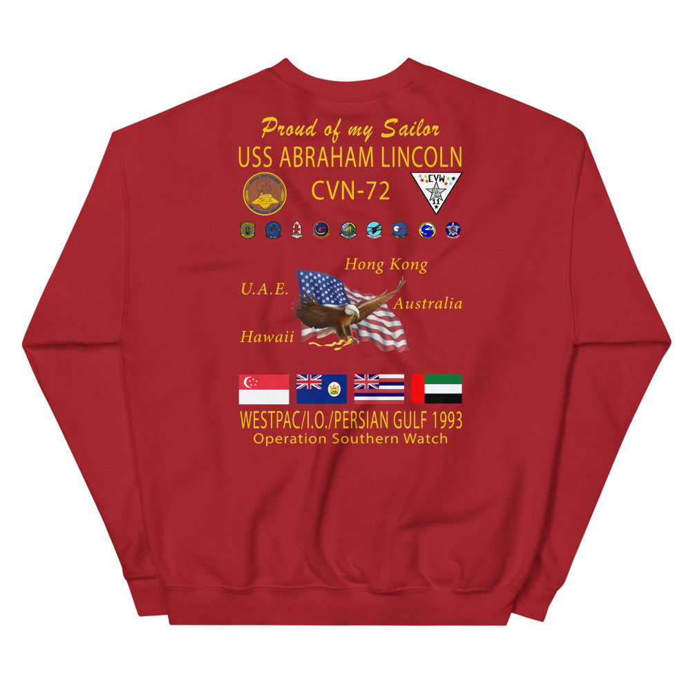 USS Abraham Lincoln (CVN-72) 1993 Cruise Sweatshirt - FAMILY