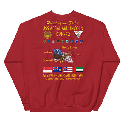 USS Abraham Lincoln (CVN-72) 1993 Cruise Sweatshirt - FAMILY