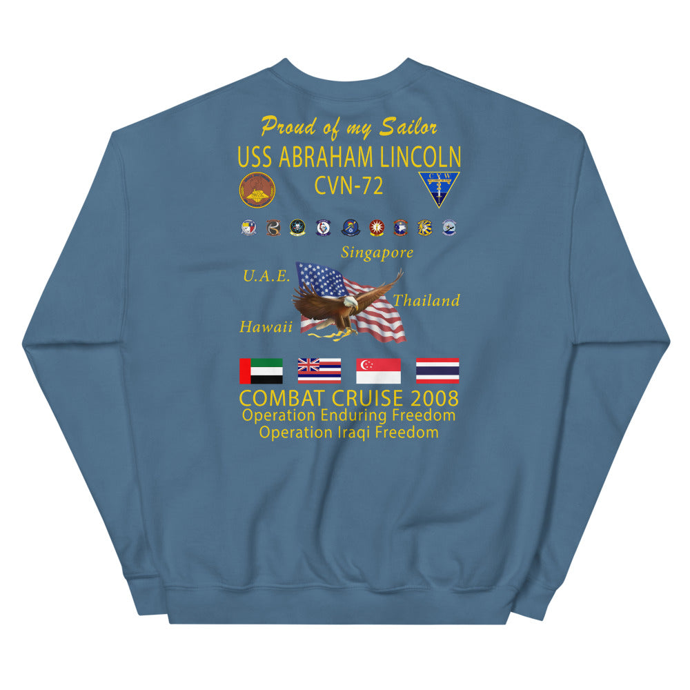 USS Abraham Lincoln (CVN-72) 2008 Cruise Sweatshirt - Family