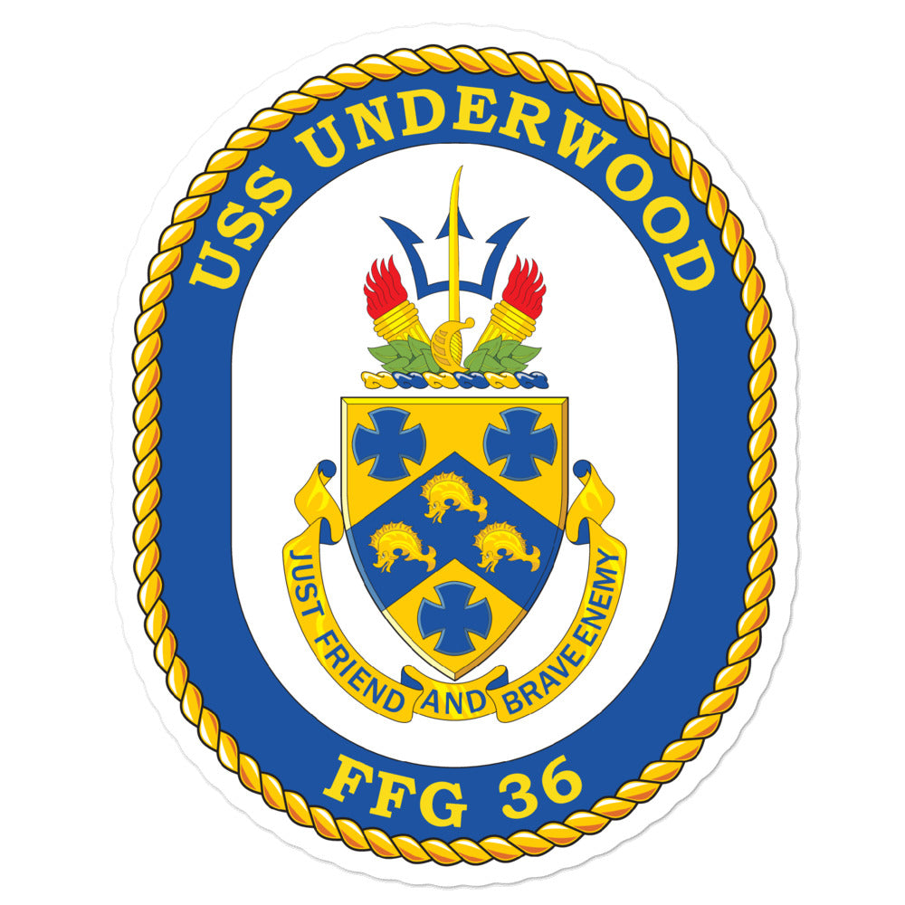 USS Underwood (FFG-36) Ship's Crest Vinyl Sticker