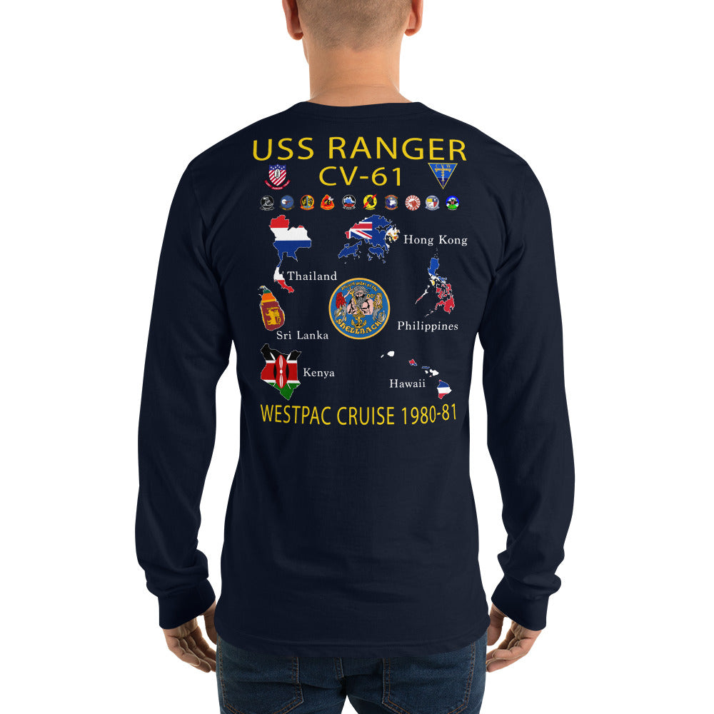 USS Ranger (CV-61) 1980-81 Long Sleeve Cruise Shirt - Map