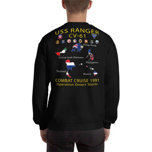 USS Ranger (CV-61) 1991 Cruise Sweatshirt - Map