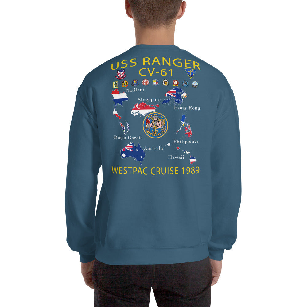 USS Ranger (CV-61) 1989 Cruise Sweatshirt - Map