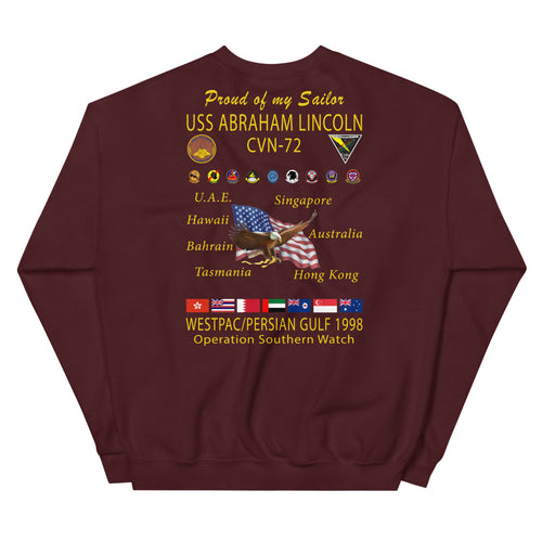 USS Abraham Lincoln (CVN-72) 1998 Cruise Sweatshirt - Family