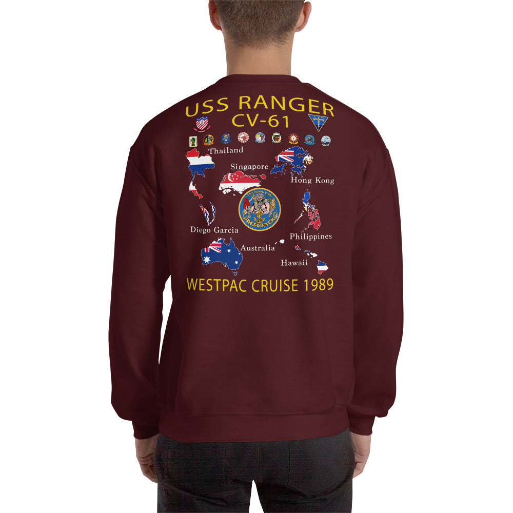 USS Ranger (CV-61) 1989 Cruise Sweatshirt - Map