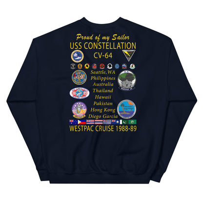 USS Constellation (CV-64) 1988-89 "Patched Out" Cruise Sweatshirt - FAMILY