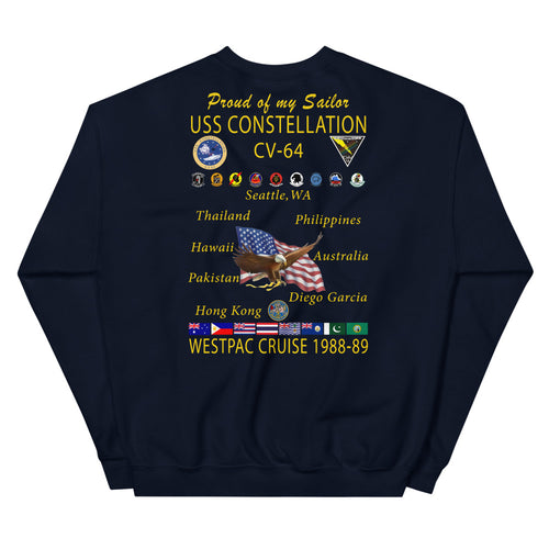 USS Constellation (CV-64) 1988-89 Cruise Sweatshirt - FAMILY