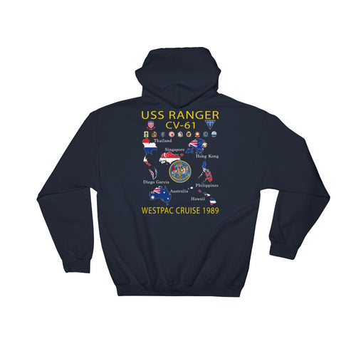 USS Ranger (CV-61) 1989 Cruise Hoodie - Map