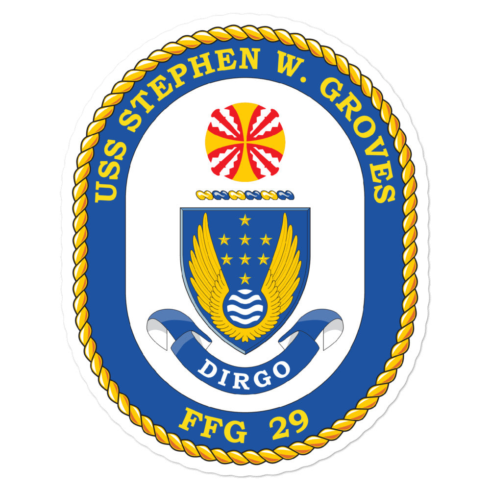 USS Stephen W. Groves (FFG-29) Ship's Crest Vinyl Sticker