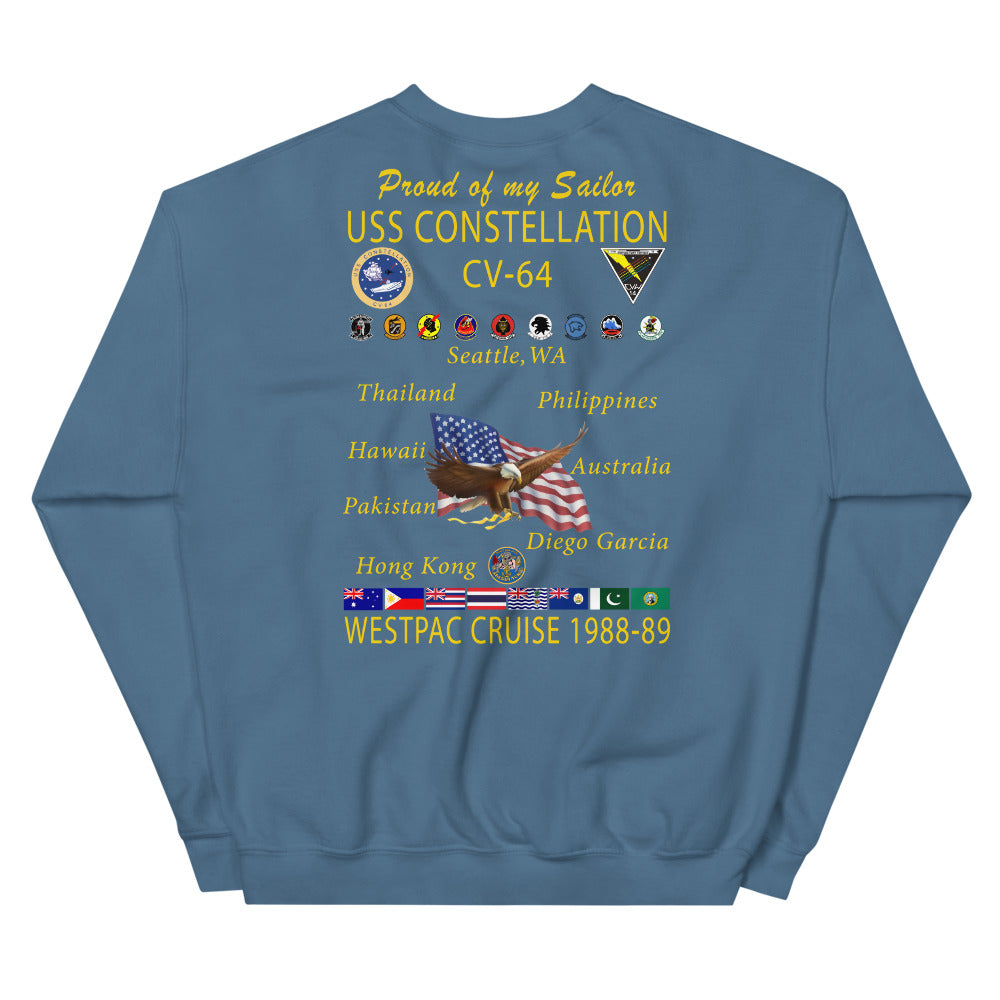 USS Constellation (CV-64) 1988-89 Cruise Sweatshirt - FAMILY