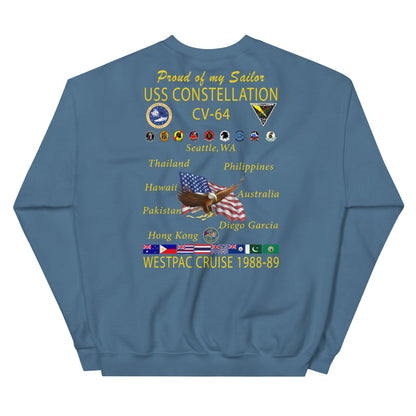 USS Constellation (CV-64) 1988-89 Cruise Sweatshirt - FAMILY