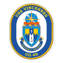 Load image into Gallery viewer, USS Vincennes (CG-49) Ship&#39;s Crest Vinyl Sticker