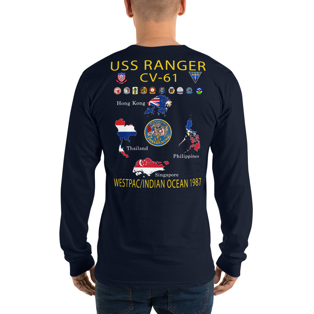 USS Ranger (CV-61) 1987 Long Sleeve Cruise Shirt - Map