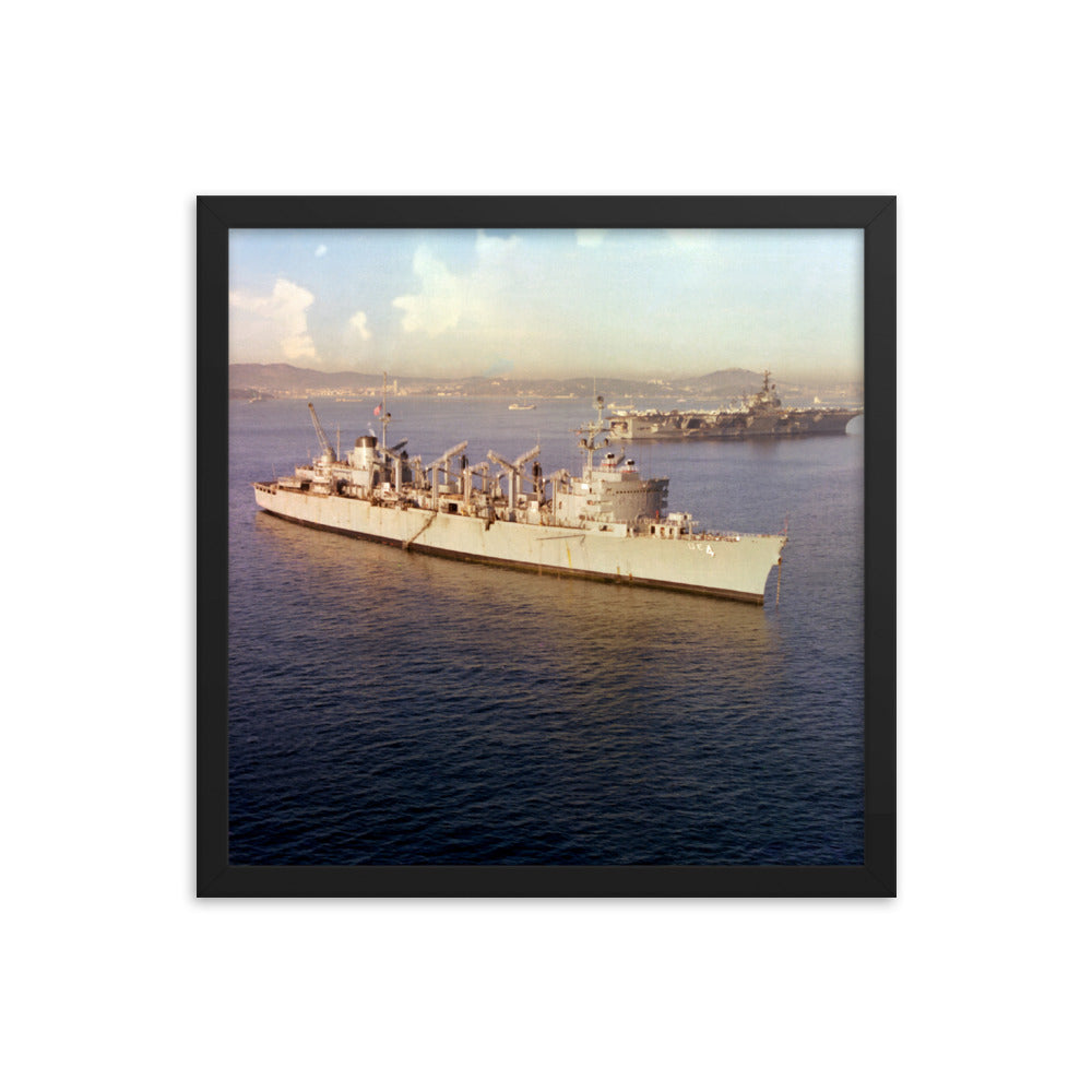 USS Detroit (AOE-4) Framed Ship Photo - w/ USS Independence (CV-62) in France