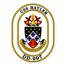 Load image into Gallery viewer, USS Hayler (DD-997) Ship&#39;s Crest Vinyl Sticker