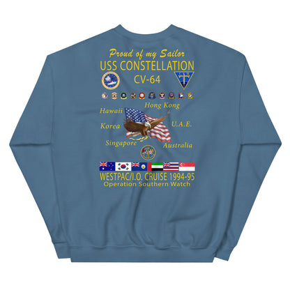 USS Constellation (CV-64) 1994-95 Cruise Sweatshirt - FAMILY