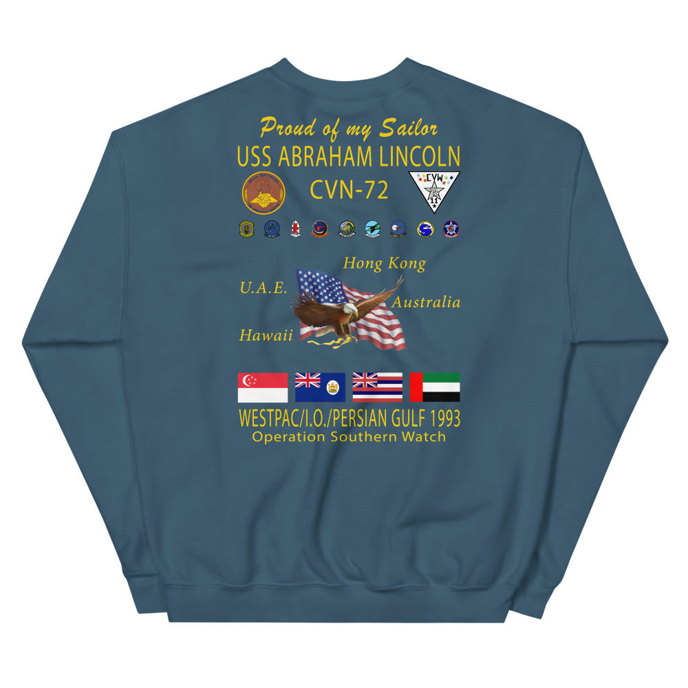 USS Abraham Lincoln (CVN-72) 1993 Cruise Sweatshirt - FAMILY